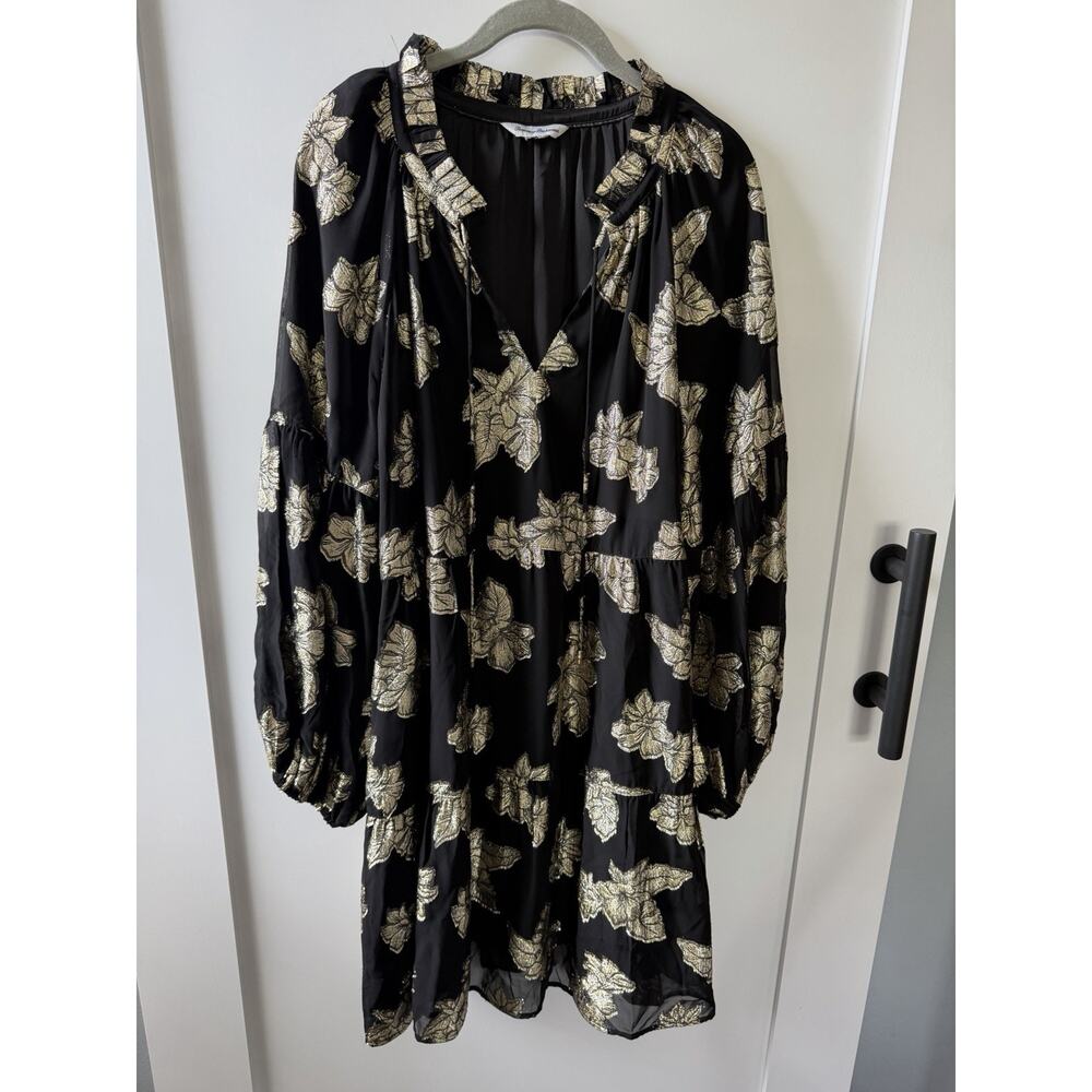 Tommy Bahama Black Gold Leaf Dress Women’s Large Sheer Boho Flowy Tunic